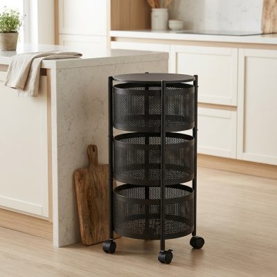 Carrito Organizador Metálico de 3 Niveles con Ruedas y Bandeja Superior