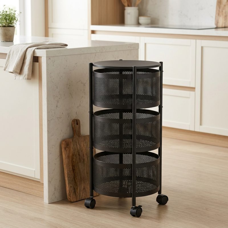 Carrito Organizador Metálico de 3 Niveles con Ruedas y Bandeja Superior