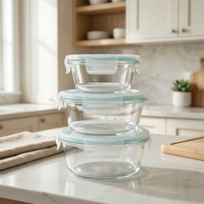 Set de 3 Recipientes Herméticos de Vidrio Redondos – 400, 650 y 1000 ml